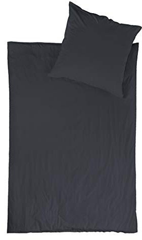 jilda-tex Bio-Bettwäsche Stone-Washed Renforce Lissabon 100% Bio-Baumwolle Knitterlook Stehsaum Bügelfrei Uni Leinen-Optik Bügelfrei GOTS Made in Green (Anthrazit, 200 x 220 cm)