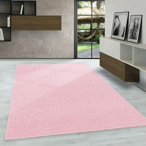 Carpetsale24 Teppich 60x100 cm Rosa, Einfarbiger Kurzflor Schlingenteppich für Flur, Küche oder Eingangsbereich, Modern, pflegeleicht & kompakt