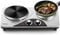 Double Hot Plate, CUSIMAX Electric Plate for Cooking Portable Hob, Cooktop Table Top Hob with 2 Cast Iron Rings Burner Dual Temperature Control Stainless Steel, Silver (ES-3206)
