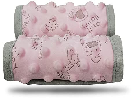 Autositz Gurtbezug für Baby, Sicherheitsgurt Abdeckung Kissen, Gurtpolster passen Babytrage/Kinderwagen/Kinderwagen, Cozy Peace Dotted Minky, Rosa