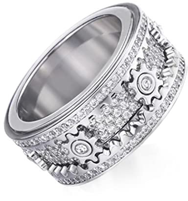 GAOFG Diamond Ring Gypsophila Rotierbarer mit Full Diamond, Anti-Angst-Stressabbau Viel Glück Kristallringe Schmuck Accessoires für Männer Frauen Liebhaber Geschenke,Silber,7