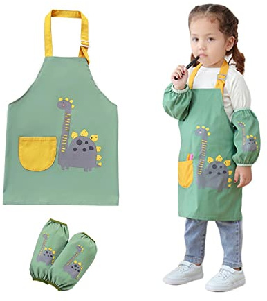 Kinder Koch-Set Schürzen Taschen mit 2 Ärmel für Jungen Mädchen 2-5 Jahre | Wasserdicht Kinder Schürzen Set Verstellbare Kochschürze für Jungen Mädchen Basteln Malen Backen Kochen, 2-5 Jahre