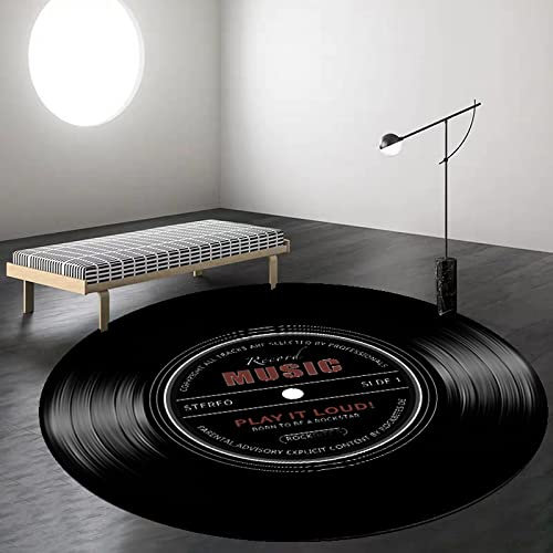 WLICWEI Einzigartiger traditioneller, geometrischer, Vintage-Teppich auf dem Land, Schlafzimmer, Wohnzimmer, Kinderzimmer, Kinderzimmer, Retro-Mode-Persönlichkeit, Vinyl-Schallplatte, ø 100 cm