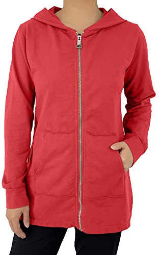 JOPHY & CO. Felpa Donna Lungo con Cappuccio, Cerniera e Tasche (cod. 9047) (L, Rosso)