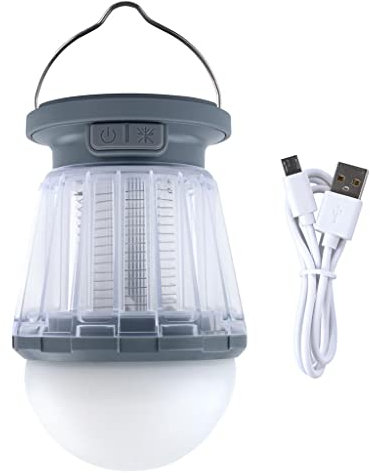 DÖRR LED Solar Campinglampe, zusätzliches Anti-Moskito UV Licht, 6000-6500K, IPX6 - für den Innen- und Außenbereich (hellgrau)