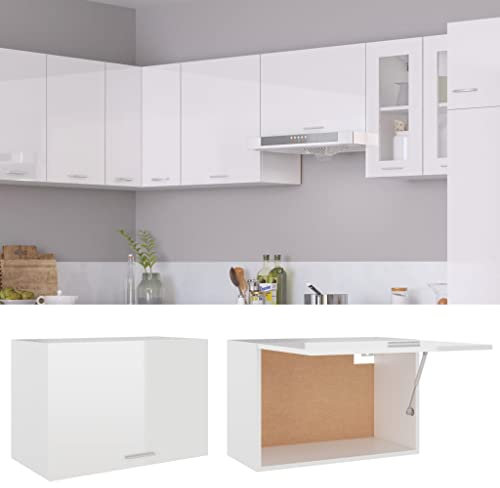 HOMIUSE Armadio sospeso bianco lucido, 60 x 31 x 40 cm, in legno, per cucina, armadietto da cucina, piccolo armadietto da farmacia, armadietto da cucina, armadio per la casa, porta pieghevole