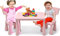 RELAX4LIFE Tavolino per Bambini con 2 Sedie in PP Atossico, Montaggio senza Attrezzo, Portata di 50 KG, Tavolo: 54,5x76,5x49,5cm, Sedie con Schienale: 36x35x66,5cm,Rosa