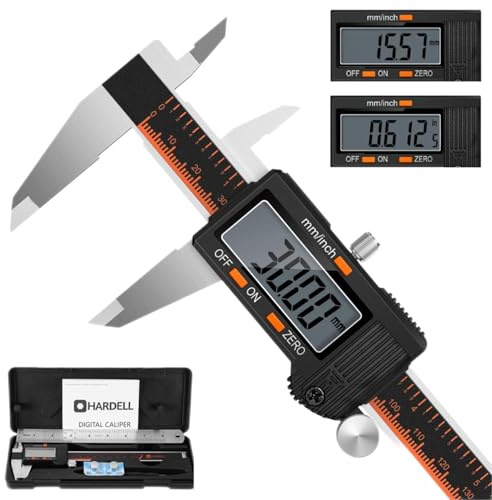 HARDELL Digital Caliper, 6 Inch Stainless Steel Caliper Measuring Tool with Large LCD Screen, Electronic Micrometer Caliper Digital Inch/Millimeter Conversion, Automatic Off(Ruler & 2 Batteries)