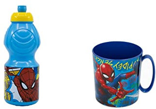 ALMACENESADAN, 4799, Pack vuelta al cole spiderman, marvel; compuesto por taza microondas 350ml y botella de agua 400 ml, producto reutilizable, sin BPA
