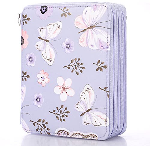 SUMNACON Federmäppchen 120 Bleistift Organizier Buntstift-Organizer mit großem Fassungsvermögen und Halter für Schule Büro Reise Geschenk Fuer Familie und Freunden(Schmetterlingsmuster,Lila)