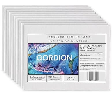 Gordion Lot de 10 cartons à colorier, 280 g/m², tissu toile en coton, convient pour les peintures acyrl, à l'huile et à la gouache (18 x 24 cm)