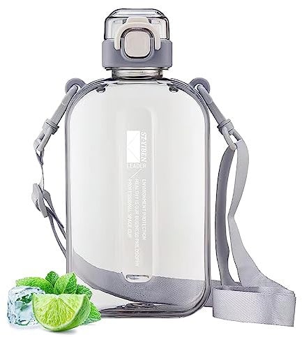 Darryy Botella de Agua Deportiva 750ml, Botella de Agua Plana a Prueba de Fugas, Botella de Agua Plana Para llevar en el Bolso, Botella Agua Personalizada, Botella Agua Plastico sin Bpa (gris)