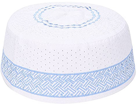 JEOZBM Muslimische Gebetsmütze für Herren, Gemischte Baumwolltuch-Islamische Gebets-Kufi-Mütze, Islamische Beanie-Schädel-Arabische Gebetskopfbedeckung für Männliches Islam-Beten(57cm-Blau)