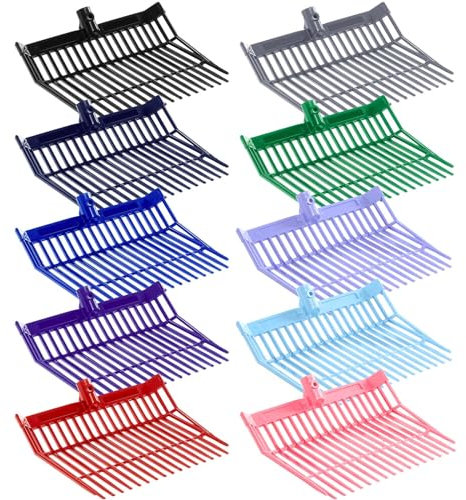 Lasnten 10 Pcs Manure Fork Head 18 Tines Pitch Fork Head with Screws and Nuts Durable Stable ABS Plastic Replacement Pitch for Gardening Horse Stall Picking up Manure Grass Hay