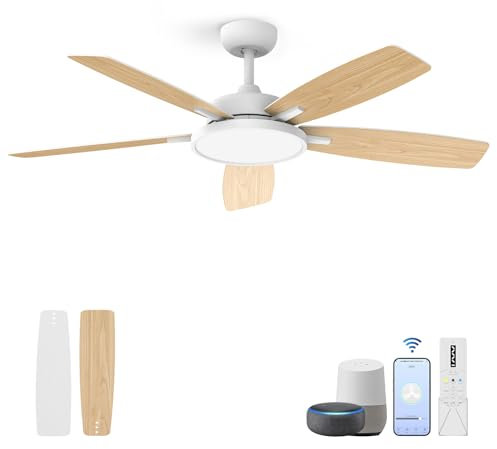 Roomratv - Ventiladores de techo con luces, ventiladores de techo inteligentes de 52 pulgadas con luz LED regulable, compatible con Google Home Alexa App Control (blanco)