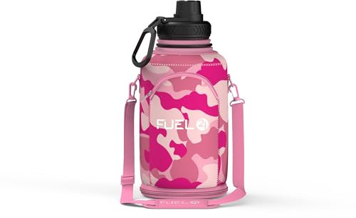 Fuel24 Carrier Sleeve for Stainless Steel Jug - 2,2L, 1.3L Style & Colour Options WATER BOTTLE NOT INCLUDED (Camo Pink, 1.3L)