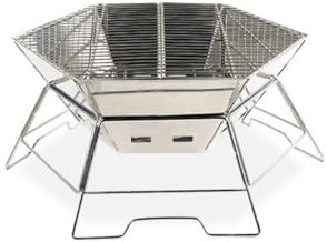 Valcla Holzkohlegrill Outdoor Camping Edelstahl Grill Holzofen Sechseckiger Feuertisch Klappbarer tragbarer Grill Grillofen für Draussen Garten Partys