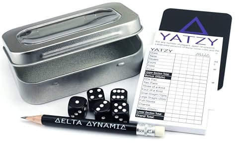 Delta Dynamic Products Yatzy Travel Tin – Traditional Dice Game in a Compact Hinged Storage Tin. Pocket-Sized Set (9.6 x 6.2 x 2.2cm). UK-Made.
