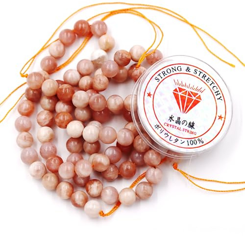 Fukugems Perlen mit Stretch-Kordel für Schmuckherstellung lose Steinperlen für DIY Energiestein Heilkraft Armband 4mm=180 Stücke und 1 Roll Cord Sunstone A 4mm