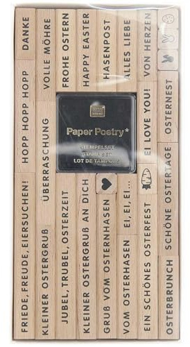 Rico Design XL Stempelset Frohe Ostern 27 Teile Holz Kunststoff FSC Zertifiziert für Scrapbooking Grußkarten Geschenkverpackungen Verzieren von Schachteln Papiertüten Kreativarbeiten Ostern