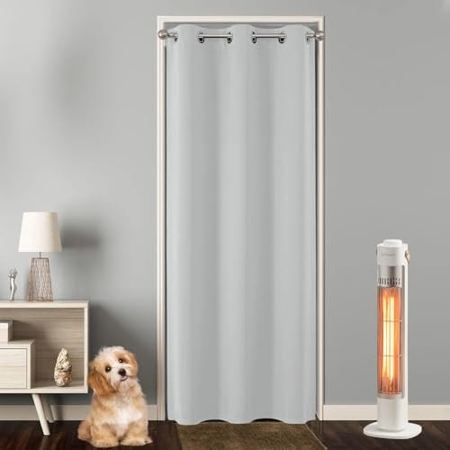 Joydeco Verdunklungsvorhänge 1 Stück, Türvorhang Blickdichte Türgardine,Tür Vorhang mit Ösen Thermo Kälteschutz Hitzeschutz Schallschutz für Schlafzimmer Wohnzimmer(Grauweiß,1xH195xB150)