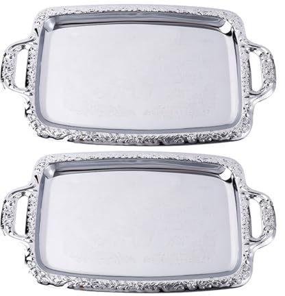 SueaLe Vassoio portaoggetti in acciaio inox con manico per gioielli, per hotel, ristorante, piatto da portata, vassoio per snack, organizer per feste