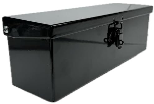 Boîte à outils 360x140 H 140 mm noir brillant avec porte-cadenas en tôle pliée, soudée et robuste pour tracteurs