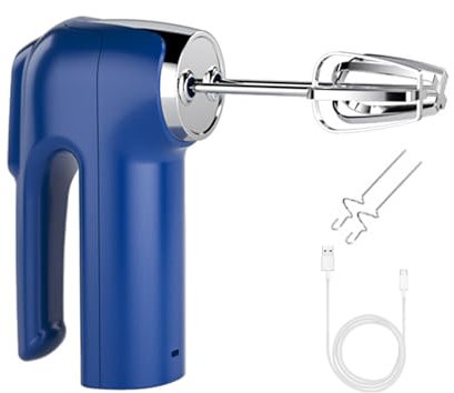 RRXIMHTT Cordless Electric Whisk,Hand Mixer for Baking with 3 Speeds USB Rechargeable Stainless Steel Egg Beater Handheld Mixer Blender Milk Frother Kitchen Baking Supplies Blue