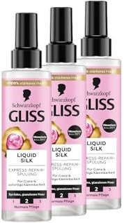 Gliss Express-Repair-Spülung Liquid Silk (3x 200 ml), Haarspülung für außergewöhnlich weiches Haar, Pflegespülung mit Hitzeschutz bis zu 230 °C