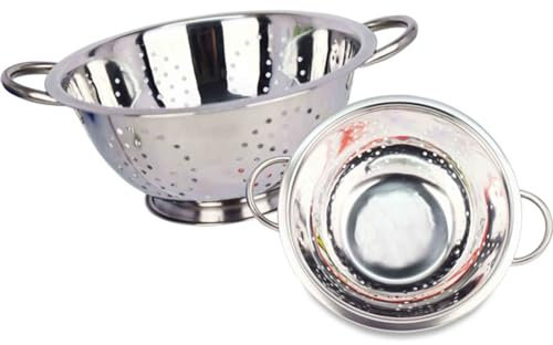 PEBBLE HUG Stainless Steel Deep Colander, Sturdy and Durable, Standing Base with Wide Handles, Dishwasher Safe, Easy to Handle, Ideal for Pasta, Washing Vegetables and Salads (24 cm)