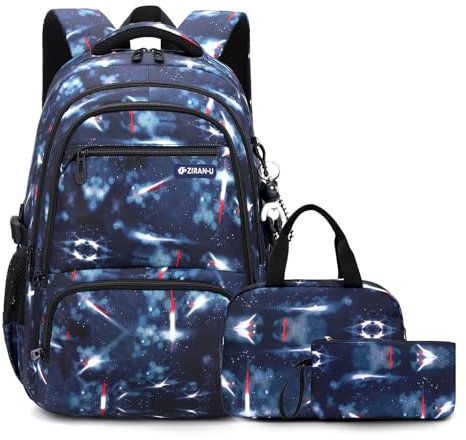 Amythe Schulrucksack für Teenager Jungen 3-teilig, Wasserdichter Daypack 30L mit Lunchtasche und Federmäppchen - Rucksack Ideal für Schüler der 3. bis 9. Klasse,Blau