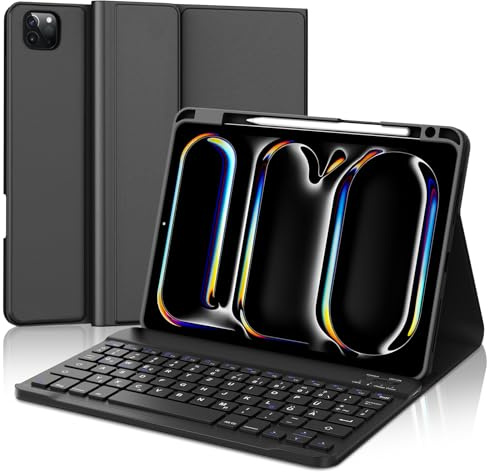 IVEOPPE Hülle mit Tastatur für iPad Pro 11 M5 2025/M4 2024, Deutsches QWERTZ Layout, Magnetisch Abnehmbare Bluetooth Tastatur für iPad Pro 11 Zoll M5/M4 (2025/2024), Schwarz