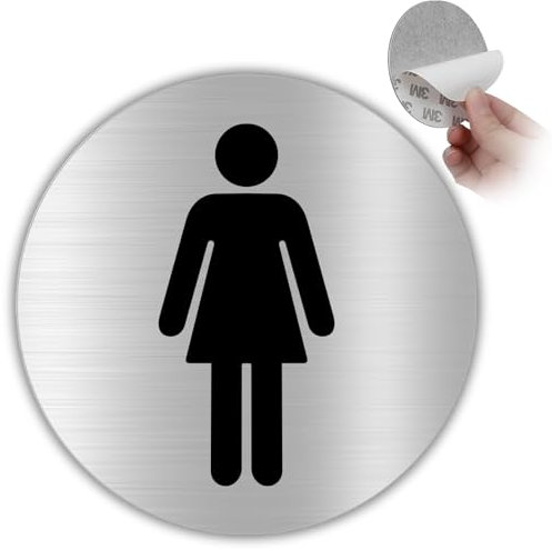 LEIASA | Señal Adhesiva WC Mujer - Grosor 0.6 mm - Diámetro Ø 100 mm - Aluminio Señalización De Baños - Señal Aseos - Signo Baño - Cartel adhesivo WC Mujer (Señal Baño Mujer)