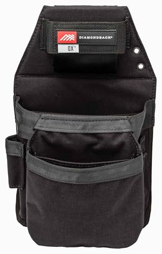 Diamondback Ox 2.0 Tool Pouch - Right-Sided Tool Belt Pouch - Ideal Carpenter & Electrician Tool Pouches for Tools, Punches & Fasteners (Black - Right Side)