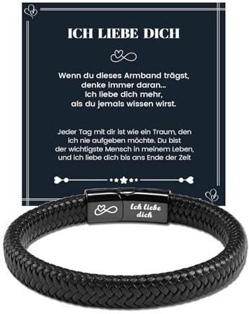 MANVEN Armband für Männer Geschenk für Ihn Lederarmband Herren mit Gravur Ich Liebe Dich Valentinstag Geburtstagsgeschenk Geschenk für Ihn Freund Mann Ehemann Jahrestag Weihnachten für Männer 20.5cm