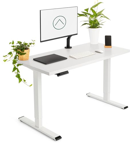 Tablakala Bureau Assis Debout Électrique, Bureau Table Debout Réglable T Pieds avec Système Anti-Collision, Panneau Contrôle à Fonctions Mémoires 1 Moteur (Blanc + Blanc, 100 x 60 cm)