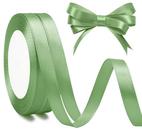 Ruban Vert Sauge Pour Sapin De Noël, Cheveux Femme 1cm, 23 Mètres - Pour Travaux Manuels, Fleuriste, Coffrets, Déco Mariage, Diplômé Décorations, Halloween
