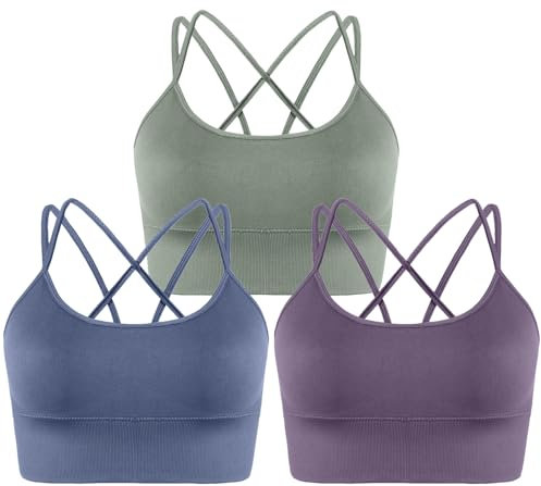 Memoryee Sport BH Damen Große Brüste Push Up Ohne Bügel Kreuz Rücken Rückenfrei Gepolstert Mittlere Unterstützung Crop Top für Yoga Tanz Laufen Radfahren Mehrfarbig2 L