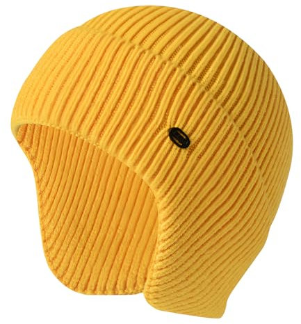 Bonnet d'hiver pour Homme en Tricot Extensible avec Cache-Oreilles Coupe-Vent, Jaune, Taille Unique