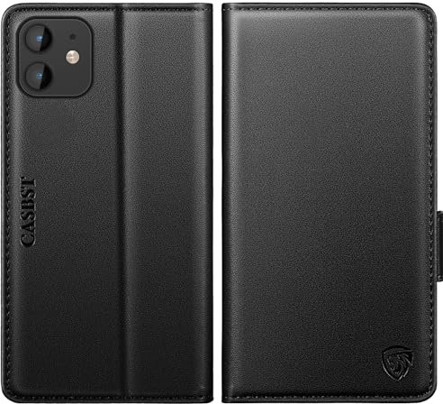 CASBST for iPhone 11 Case, Kickstand Flip Leather Wallet Book Case with Card Slots Shockproof Magnetic Closure Protective Phone Case Cover Compatible with iPhone 11 - Black