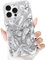 NITITOP Compatible for iPhone 14 Pro Max Case Cute Butterfly Pattern for Women Girl Glitter Laser Shiny Feather Yarn Style Aesthetic Shockproof Hard Protective Phone Cover - Silver