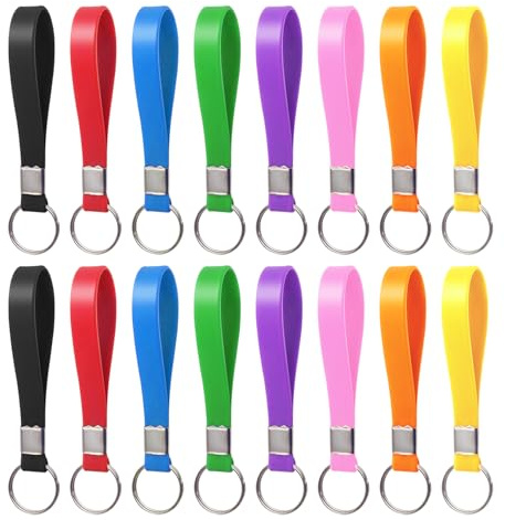 SYEYCW 16 Pcs Key Rings, Key Fob, Wristlet Keychain, Key Lanyard, Heavy Duty Identification Silicon Key Ring Loops Fob, Multiple Colored Key Rings, for Bag, Purse, Backpack, for Women Men