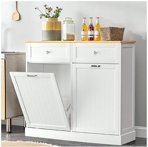 aoiuaoeniu Buffet de Cuisine, Commode de Chambre à Coucher, avec 2 Portes et 2 Tiroirs, Buffet avec Corbeille à Poubelle, pour Salon, Chambre, Couloir : 100CMx33CMx88CM - Noir et Blanc