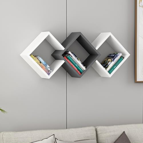 Stylish Wall Shelf, 102 cm x 42 cm x 20 cm, 100% Melamine Coated Particle Board, 18 mm Thick, White & Anthracite, Perfect for Modern Home Decor
