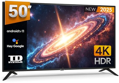 TD Systems - Smart TV 50 Pulgadas 4K Android 11, Google Assistant, Control por Voz, televisión TDT 2025. Televisor con 3 años de Garantia - PRIME50C20GLE
