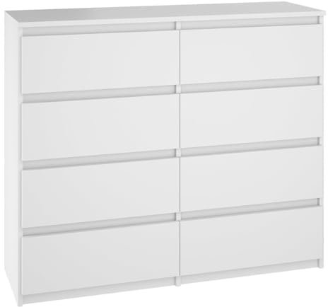 YUMEBLY Kommode 8 Schubladen Weiß 120x97x40 cm | Schrank für Kleidung, Dokumente, kleine Gegenstände | Ideal für Schlafzimmer, Wohnzimmer, Kinderzimmer und Büro