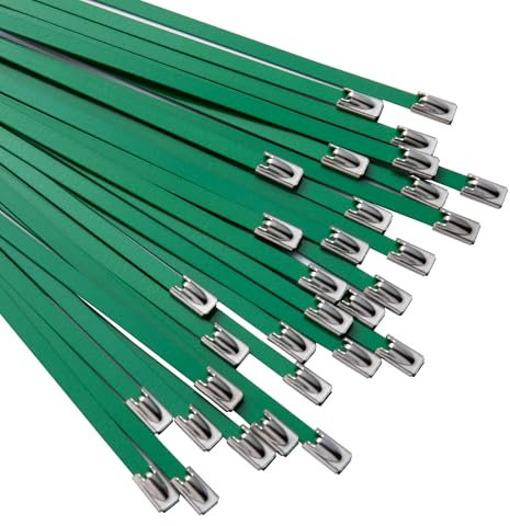 OFFO Bridas Metalicas 100 Piezas,Bridas Cables de Metal 300m,Bridas Verde,Resistentes a los rayos UV,Bridas Cables de acero para gestión de cables