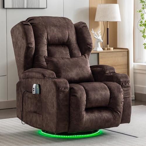 Oprisen Elektrisch Verstellbar Relaxsessel Fernsehsessel mit Liegefunktion, Drehbar Massagesessel mit Wärmefunktion, TV Sessel Kinosessel Liegesessel Sofa für Wohnzimmer,bis 150 kg (1, Samt Braun)