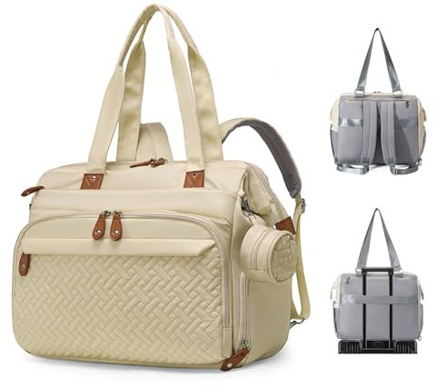 Fexkean Baby Umhängetasche Wickeltasche Rucksack Bote Reisewindeltasche,Große Diaper Bag Handtasche,Multifunktions Babytasche mit Wickelauflage Isolierten Taschen(3039-Beige)