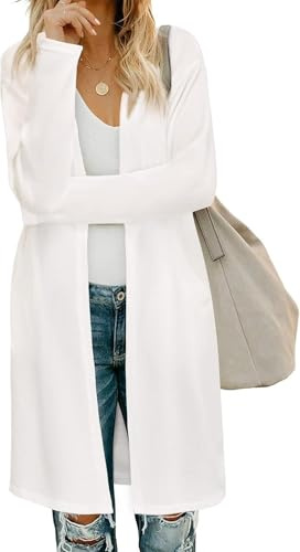 Fisoew Cardigan da donna aperto sul davanti, a maniche lunghe, leggero, con tasche